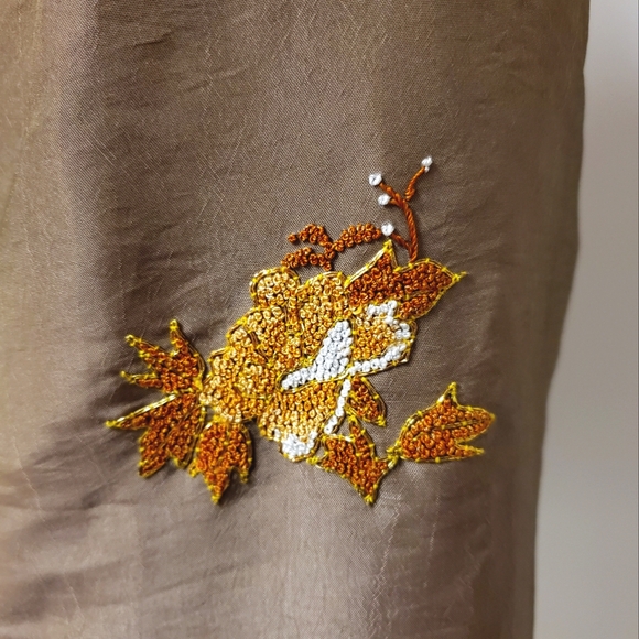 Chinese Tang Suit Jacket Embroidery Women Vintage Gold Taupe Bronze - Picture 10 of 13